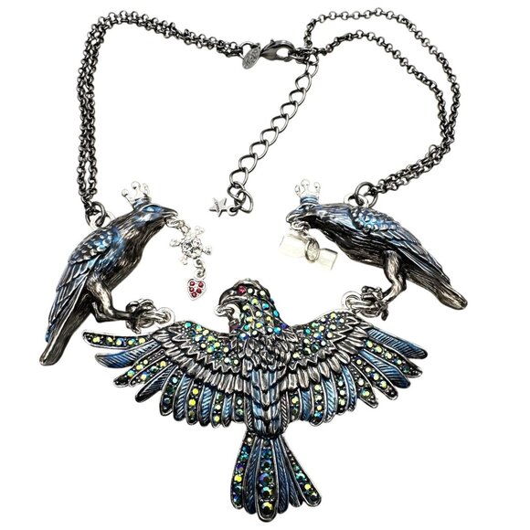 Kirks Folly Womens Necklace Crystal Nevermore Ravens Claw Silver Tone